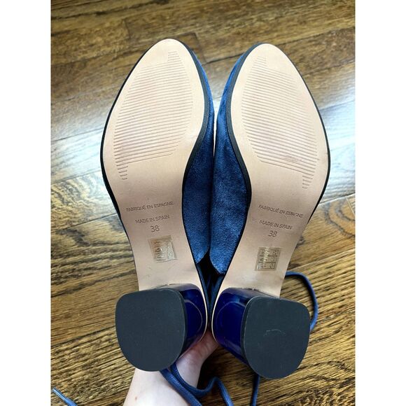 NIB Free People Lucite Block Heel Wrap Suede Heel Mules Blue Women's Size 7.5 - Picture 12 of 13